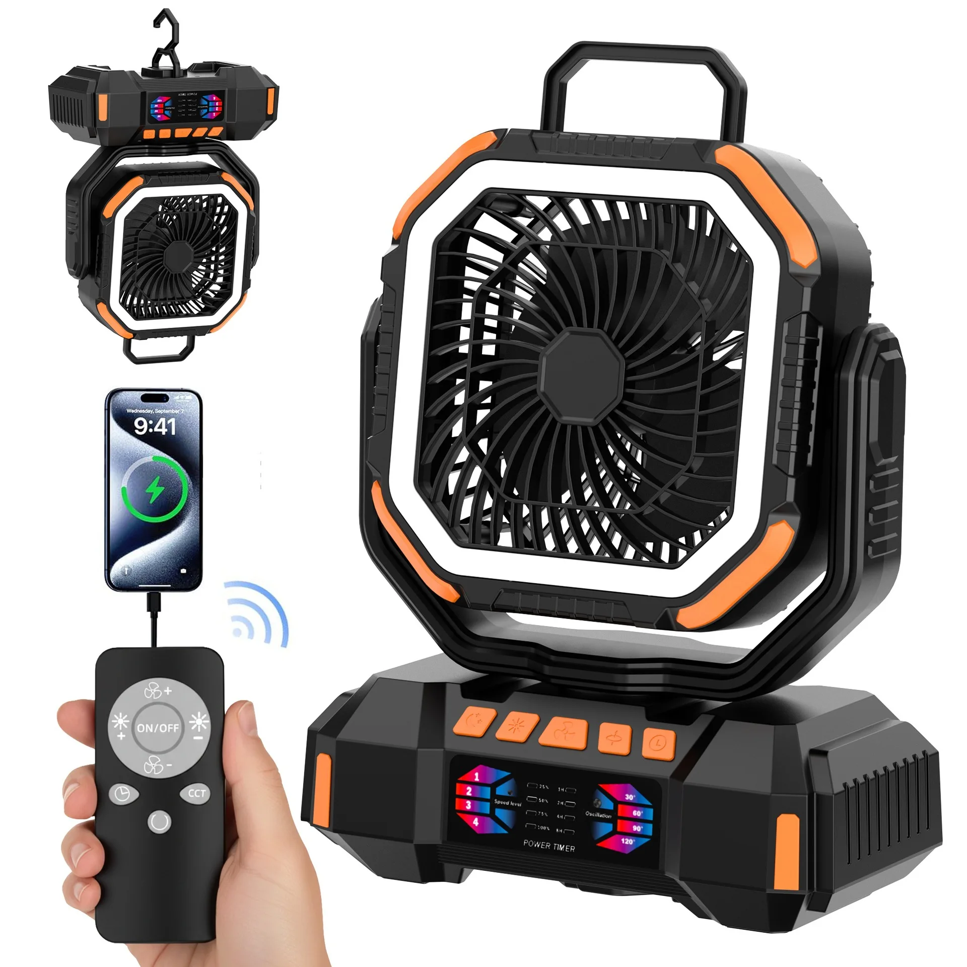 

Новый портативный вентилятор на аккумуляторе 40000 мАч с LED-подсветкой и крючком для кемпинга, палатки, автомобиля и поездок