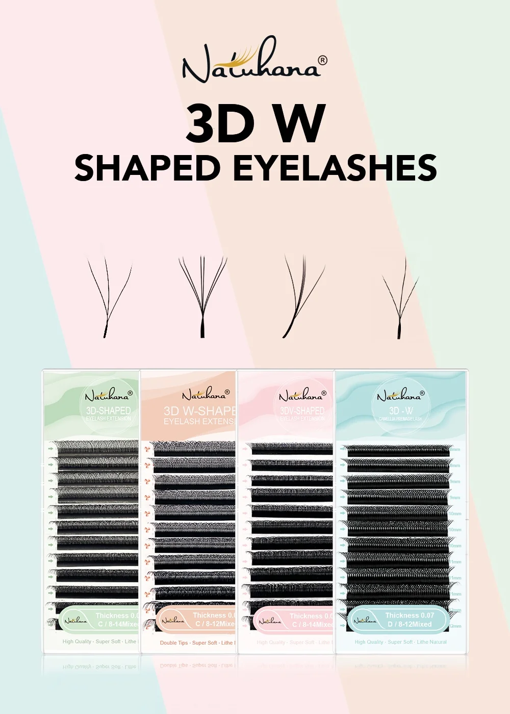 NATUHANA Professionelle 3D W-Form Wimpernverlängerungen Einzelwimpern PBT Volumen-Wimpern Zubehör für Wimpernstylisten und Salongebrauch – Detail 1