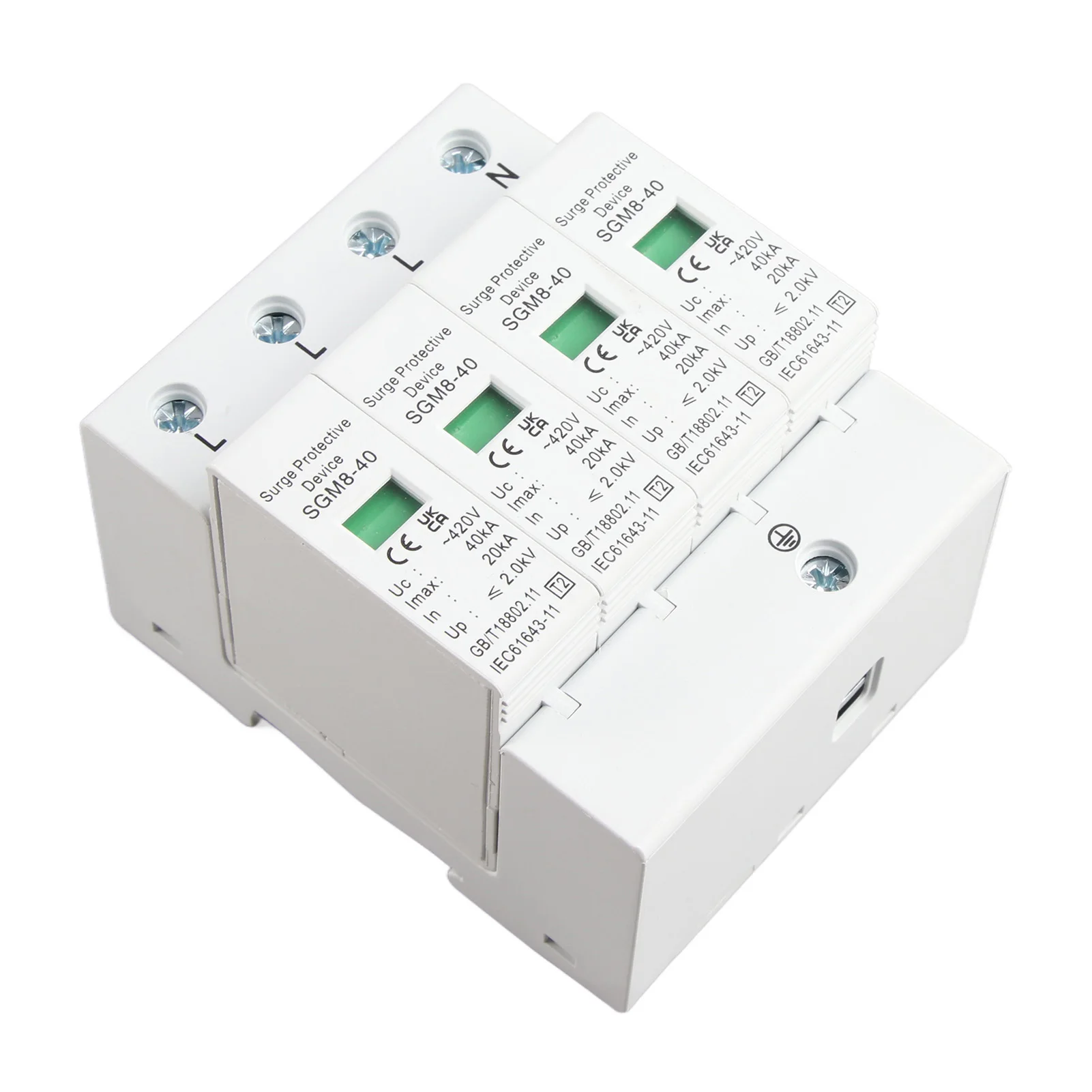 جهاز صواعق المنزل لحماية الرعد 4P 40KA House Din Rail جهاز صواعق الجهد المنخفض للرعد