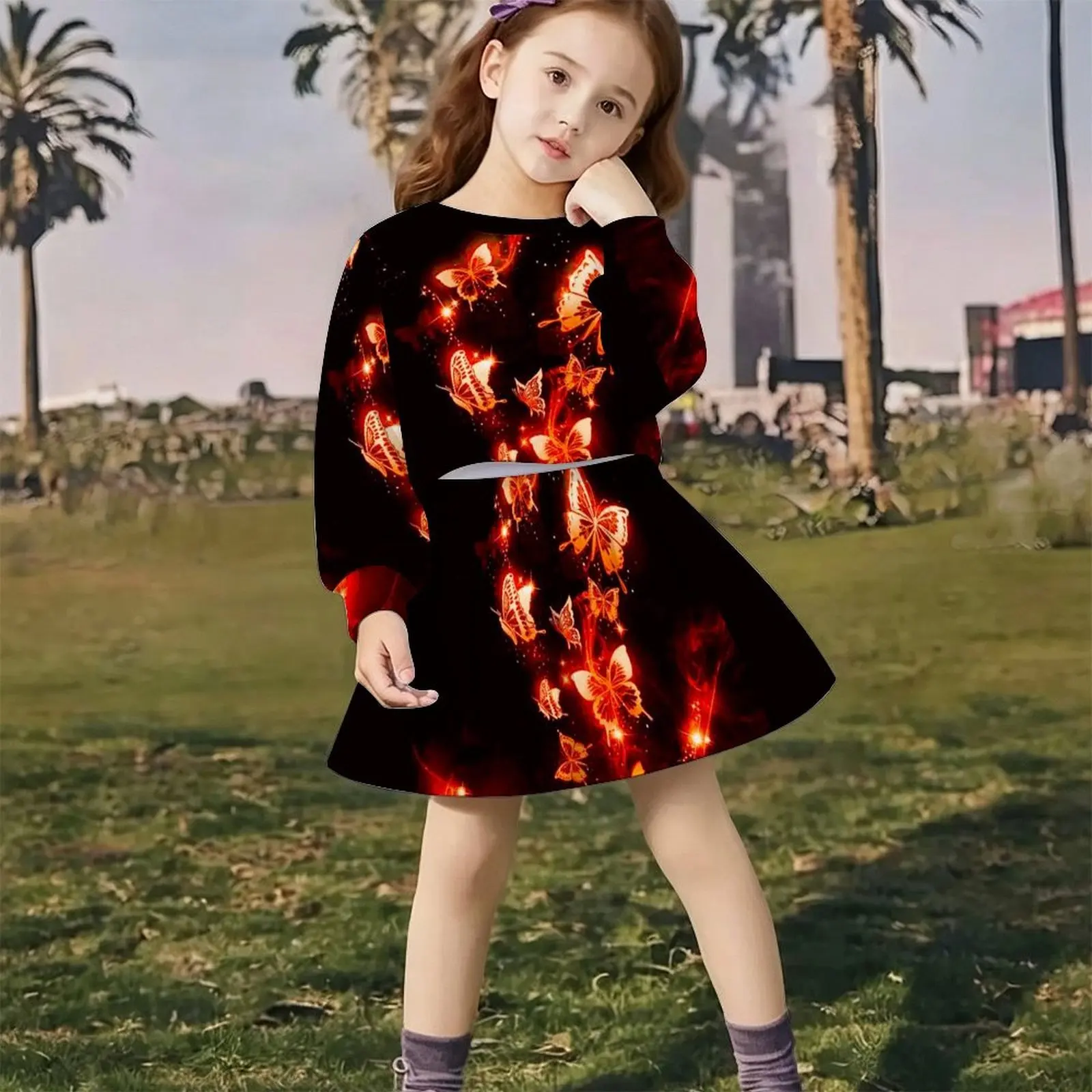 Girls  Princess Style Outfit Long Sleeve Print Top Fashion Skirt Lightweight Whimsical  For Birthday Party Holiday