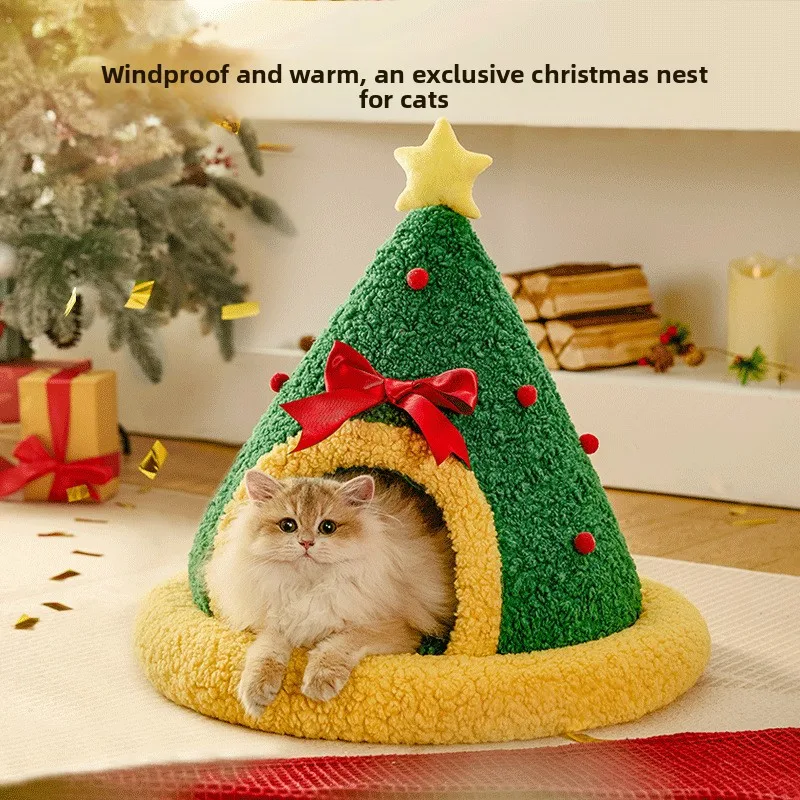 

Cats Bed Christmas Pet Supplies for Winter Houses Warm Dog All Accessories Things Kitten Products Beds Puppy Goods Habitats Mat