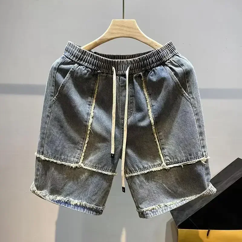 Short Jeans Pants for Men Drawstring Graphic Selvedge Man Denim Shorts Jorts Vintage Blue Streetwear Summer Designer Xxxl Thin