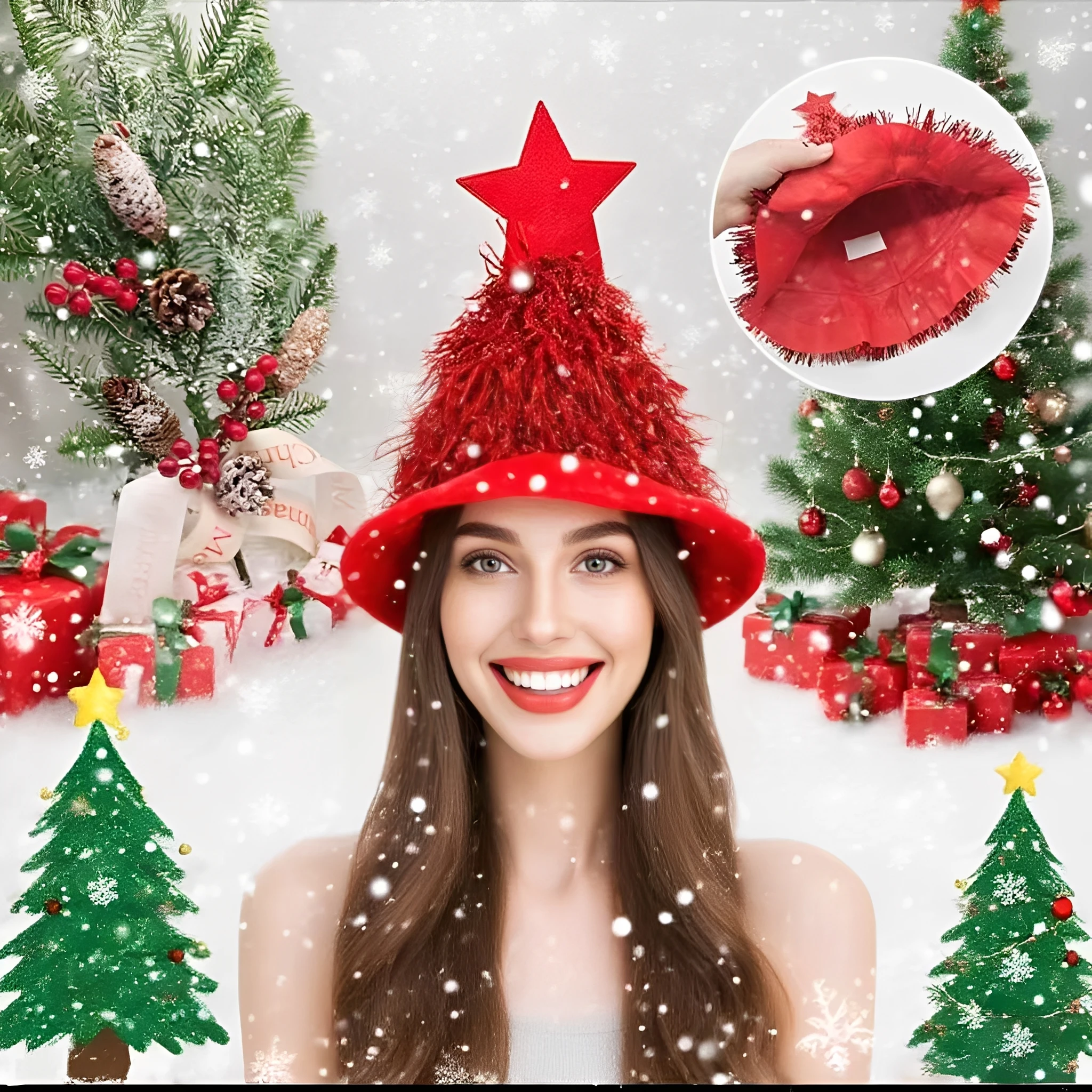 Weihnachtsbaum-Hüte, Stoff, Regen-Seidenhut für Erwachsene und Kinder, lustige Weihnachtsmütze mit Lametta, Weihnachten, Urlaub, Party, Kostüm, Neujahrsdekoration