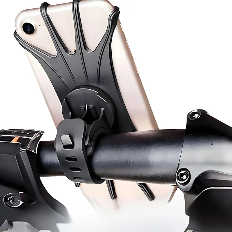 Multifunctional Rotating Silicone Bike Phone Mount – For E-Bikes, One-Click Installation, Elastic Silicone, 4-Corner Clips