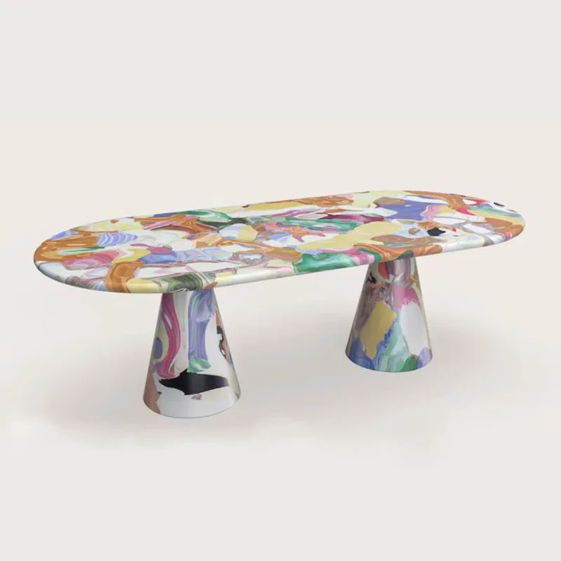 

Artist Creative Oil Painting Dining CoffeeOrange Heart Fiberglass Light Luxury Painting Round Coffee Table