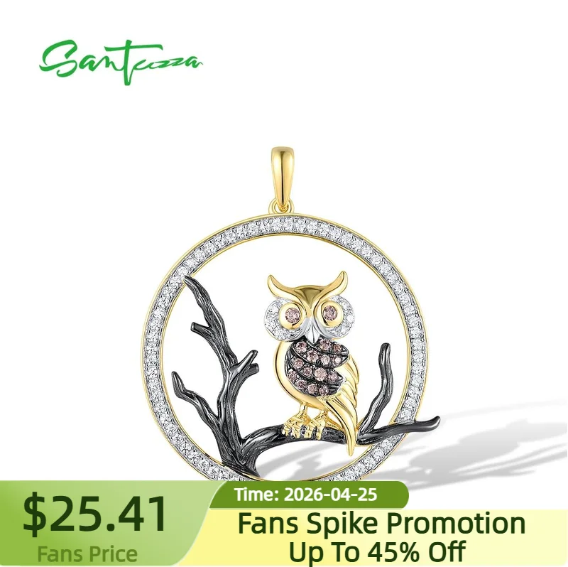 

SANTUZZA настоящий кулон из стерлингового серебра 925 пробы для женщин, сверкающий белый шоколад, CZ, милая сова, животное, свадебное, помолвочное, ювелирное украшение