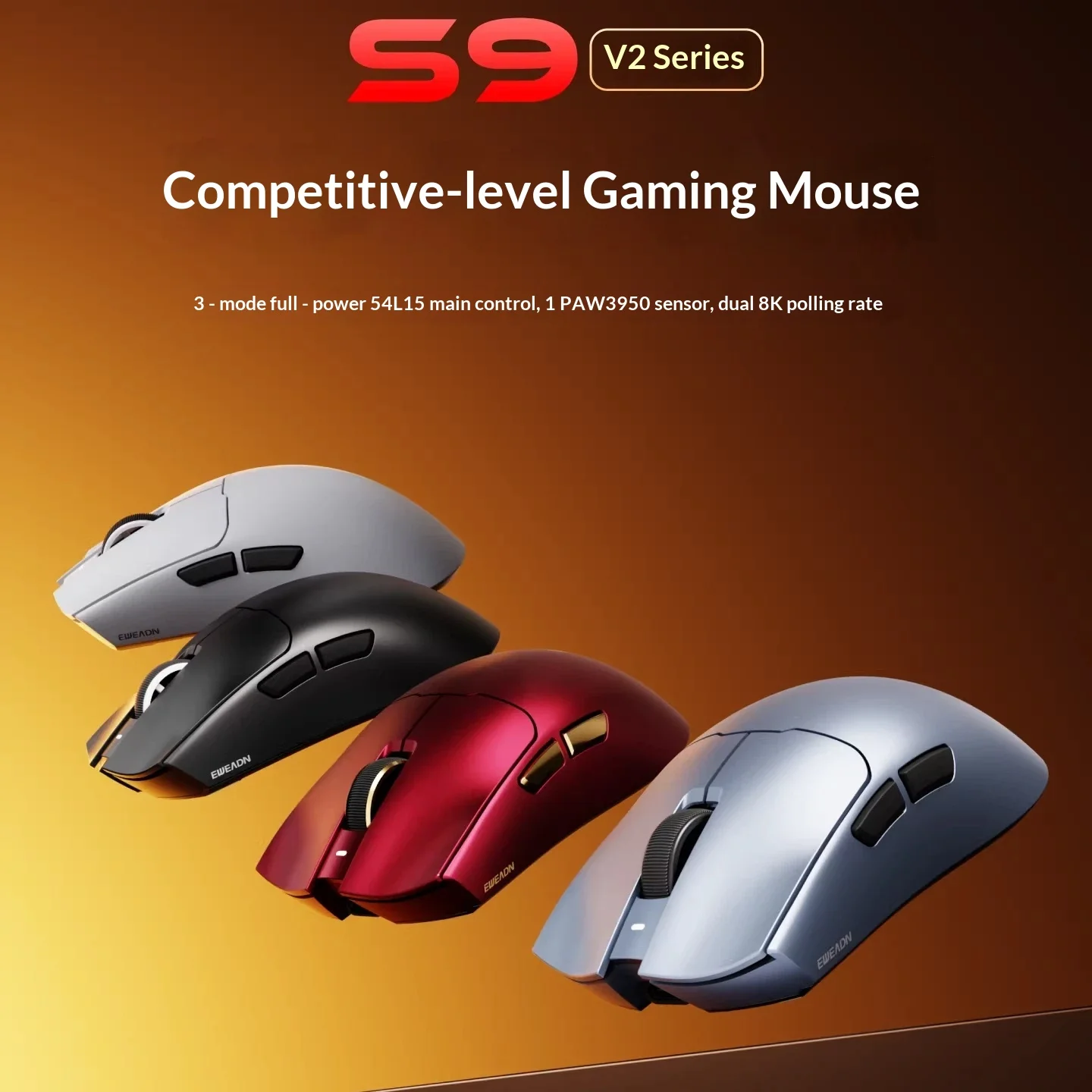 Eweadn S9 V2 Wireless Gaming Mouse Tri Mode Bluetooth Lightweight Paw3950 8K Polling Rate For Computer Gaming Office Large Hands