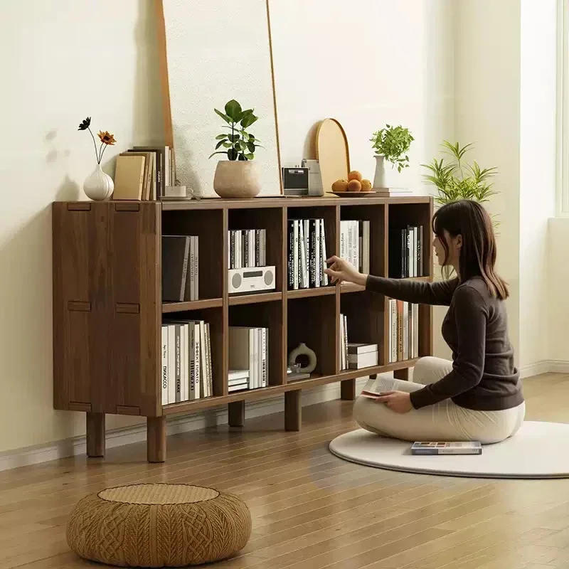 

All solid wood bookshelf floor-to-ceiling storage against the wall living room storage household