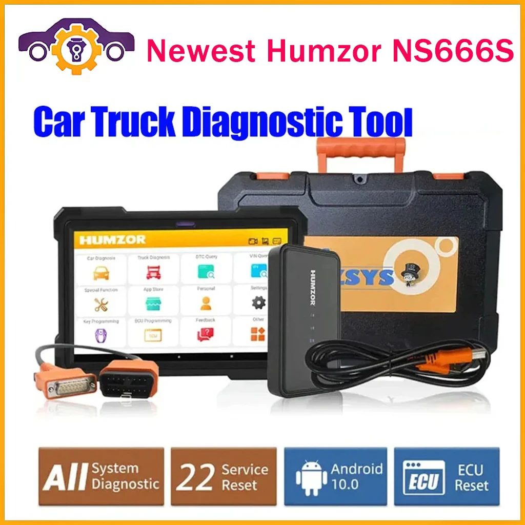 Humzor NS666S Diagnostic For Both 12V Gasoline Cars and 24V Diesel Heavy Truck OBD2 Diagnostic Scanner All Systems ABS