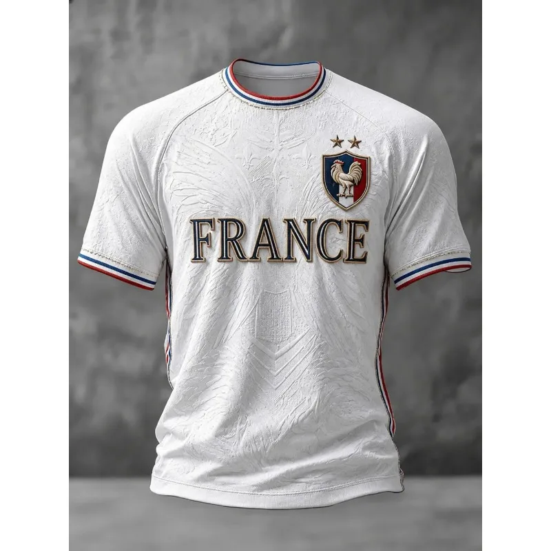 3D printed football jersey, soccer T-shirt with embossed wing textures, sports top adorned with printed stripes