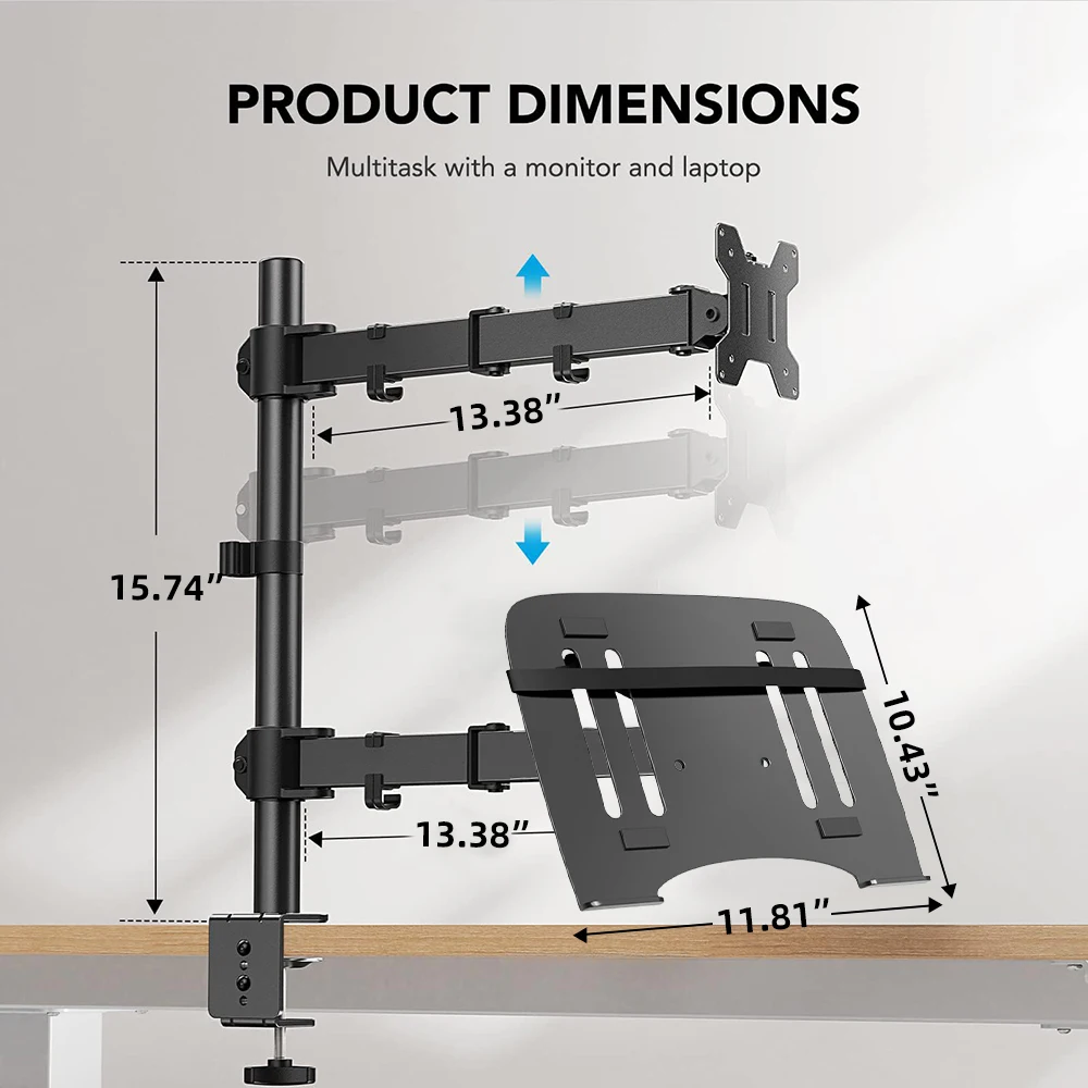 Imagem -05 - Suporte de Mesa para Monitor Braço Duplo Totalmente Ajustável para Telas de Computador de até 30 Polegadas Suporte para Monitor com Base de Braçadeira para Mesa