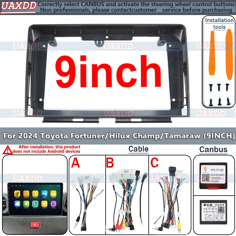 

9-дюймовый 2-диновый автомобильный радиоприемник, адаптер рамки для Toyota Fortuner Hilux Champ Tamaraw 2024 Android, комплект панели с большим экраном и приборной панелью