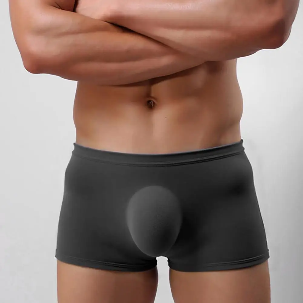 Men Boxer Underwear Elastic Mid-rise Tight Cut High Elasticity Shorts Briefs Solid Color U-Convex Ice Silk Seamless Male Panties