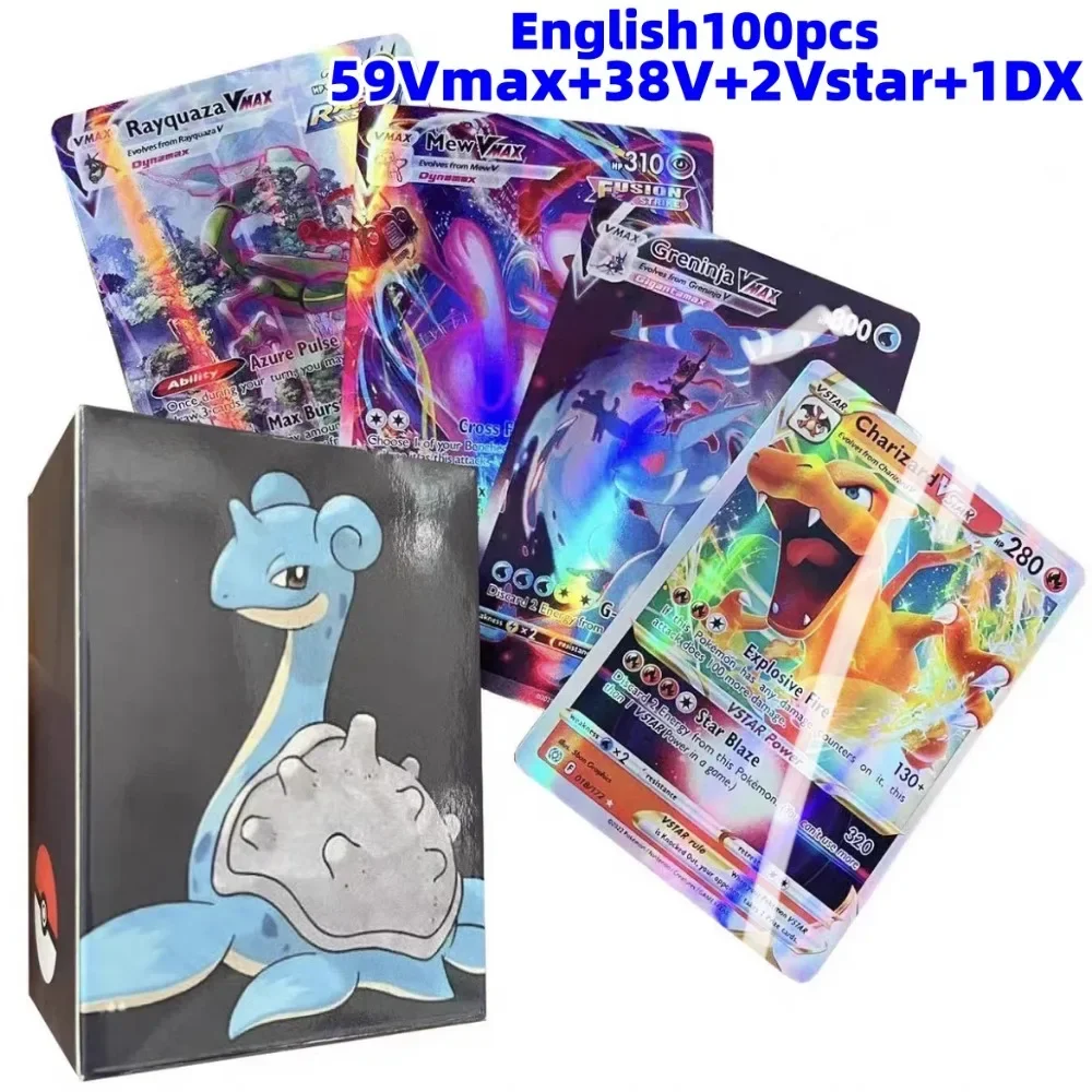 

2024 English Language Version Pokemon Cards 100Pcs Pokemon Cartas 38 V 59MAX GX Children Battle Game Tag Team Shining Vmax