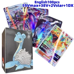 2024 versione in lingua inglese carte Pokemon 100 pezzi Pokemon Cartas 38 V 59MAX GX bambini Battle Game Tag Team Shining Vmax