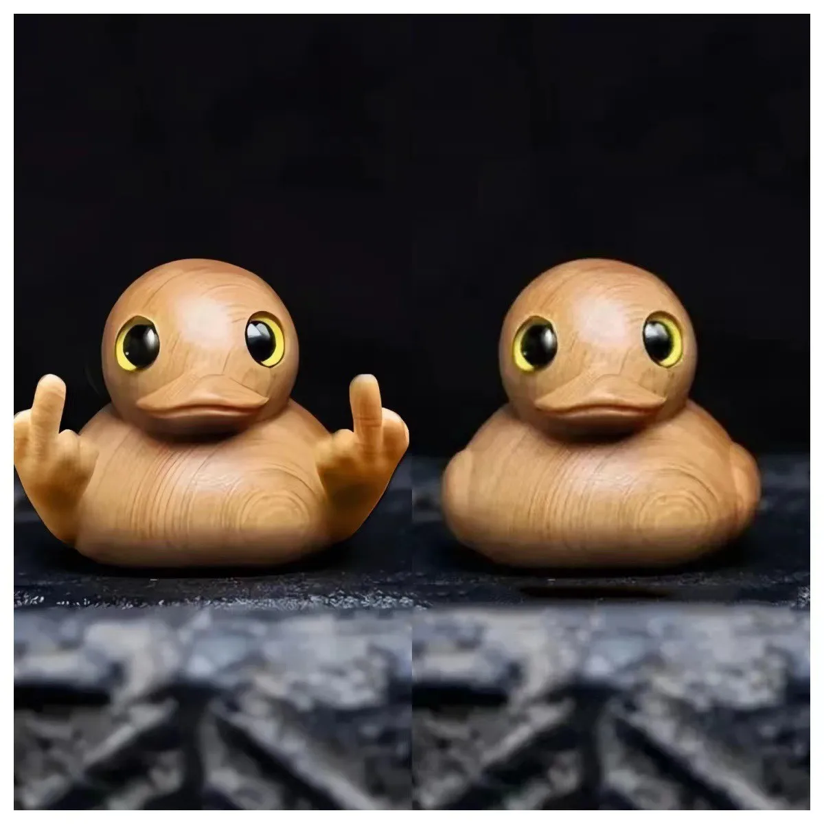 Funny Mini Cute Cartoon Middle Finger Yellow Duck Ornaments Valentine's Day gift Handmade Wooden Piece Desktop Home decoration