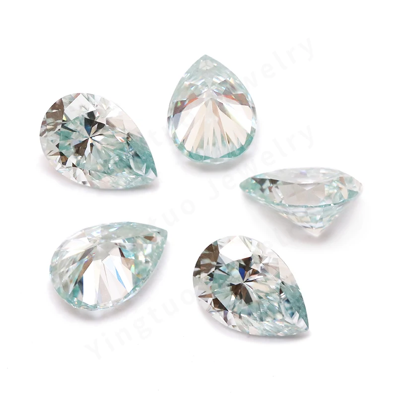 Moissanite warna biru es pir Moissanite 7*10mm 2ct sangat baik memotong VVS kelas uji permata longgar positif untuk membuat perhiasan