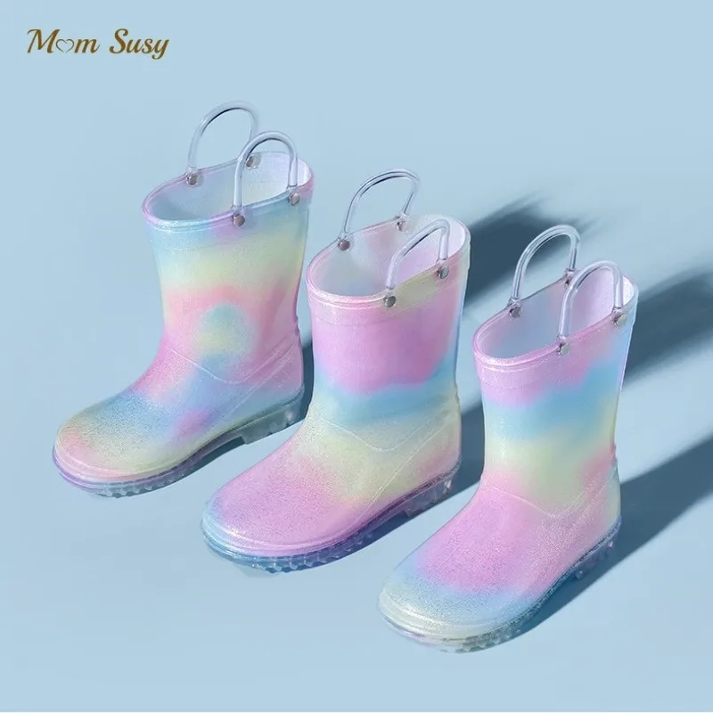 

Fashion Baby Boy Girl Rainbow Rain Boot Infant Toddler Child Shoes PVC Rubber Waterproof Rainshoes Soft Bottom Baby Shoes 1-12Y