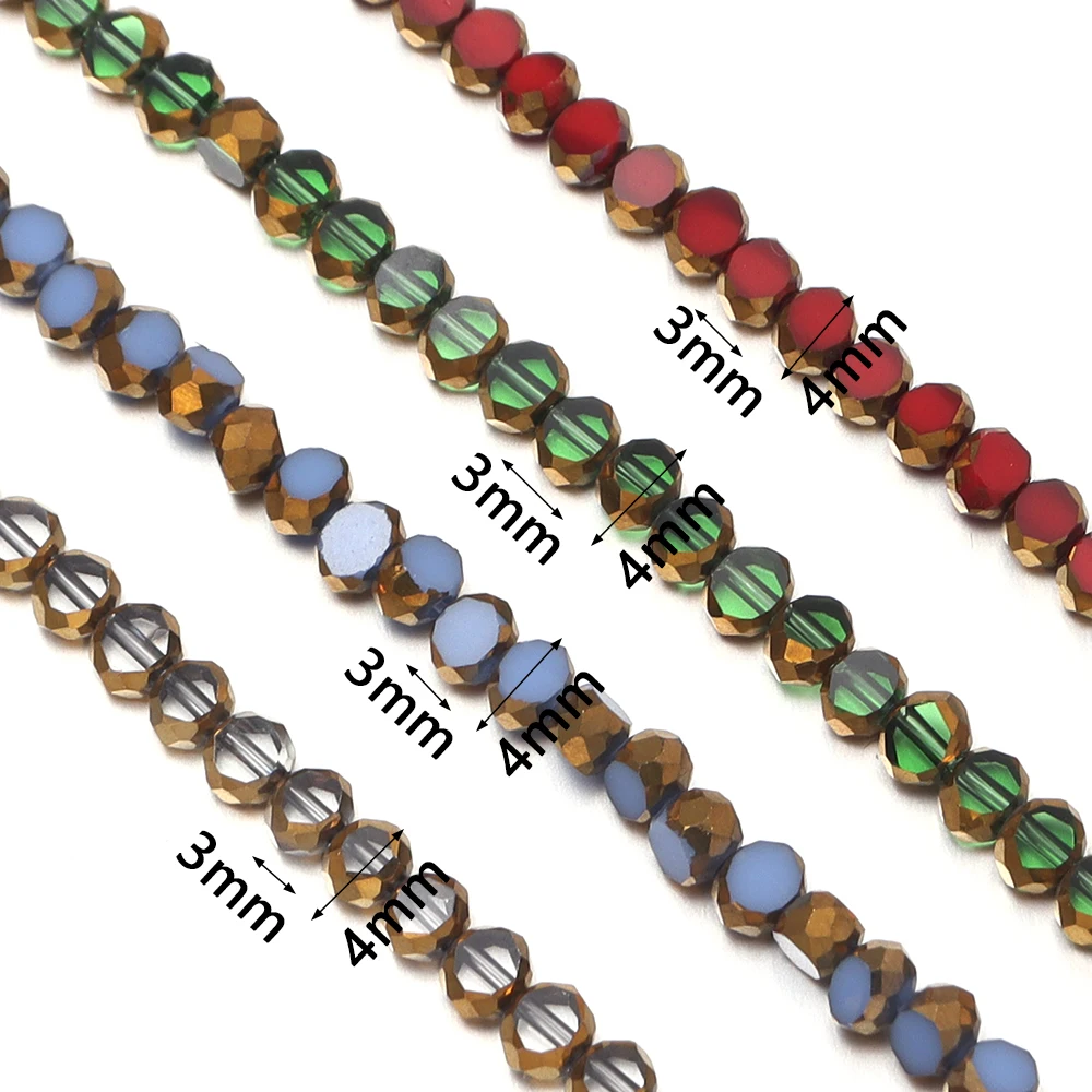 68 Stück/Lot 4 x 3 mm vergoldete Glasperlen, rund, flach, facettierte Kristallperlen für DIY-Schmuckherstellung, Halskette, Armband, Zubehör – Detail 1