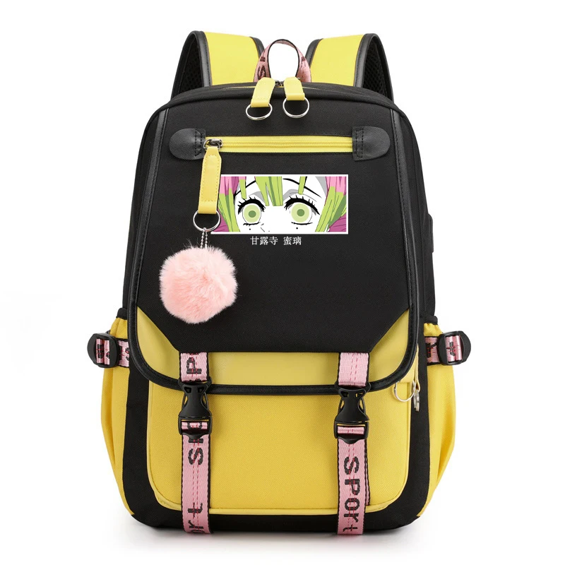 New Anime Kanroji Mitsuri Printing Backpack Student Female Cotton Canvas Backpack Kawaii Women Men Vintage School Bag