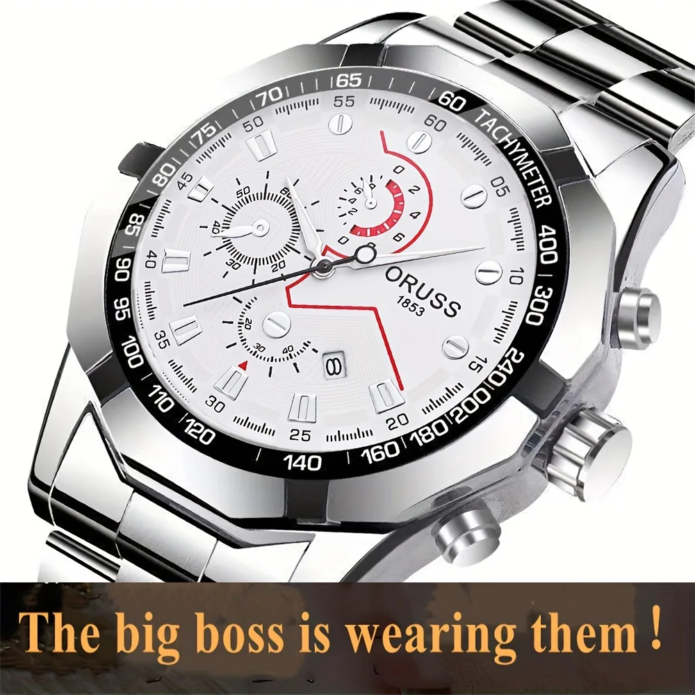 Large dial personality men\'s watch fashion matching handsome men\'s watch steel band durable gentleman business man