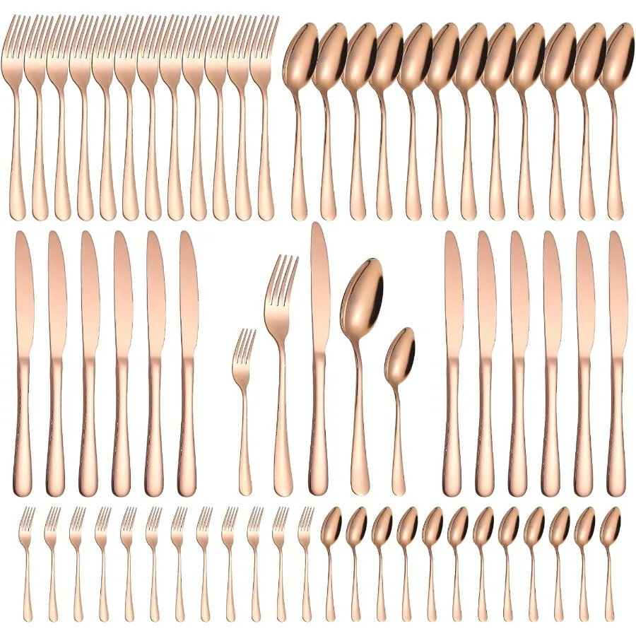 

Медные столовые приборы, современный набор столовых приборов из розового золота, столовые приборы из нержавеющей стали, 60 предметов, обслуживание 12 человек для дома, ресторана, кухни