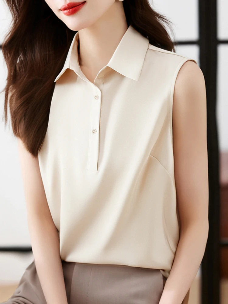 

Ацетатный атласный женский летний новый топ без рукавов с открытыми плечами, базовая модель для ношения под одеждой, с воротником, стандартной длины