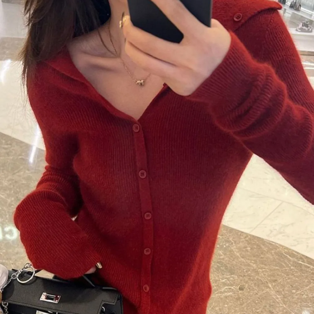 

Korea Sweet Long Sleeve Knit Cardigan 2025 Early Spring New Elegant Celebrity Jumper All-match Sexy Age Reduction Mujer
