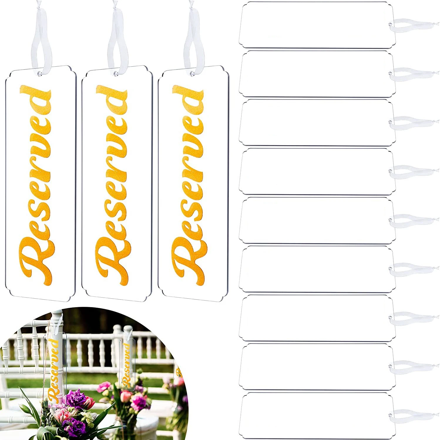 

Acrylic Reserved Sign with Ribbon for Wedding Chair Hanging Seating Sign Blank Wedding Seating Chart for Restaurant Church Pews