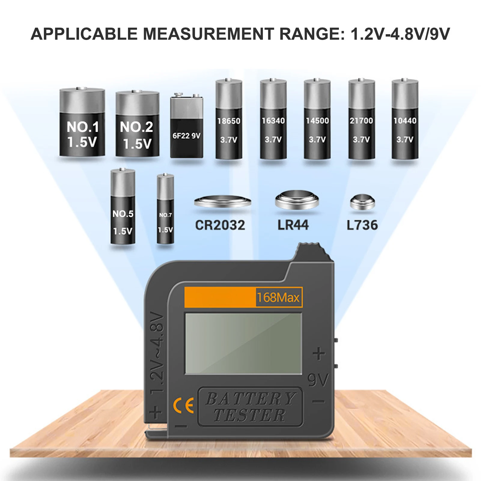 

Universal Digital Battery Tester Checker For All Battery C,AA, AAA, D, N, 9V 6F22 and 1.5V button cell batteries Electrical