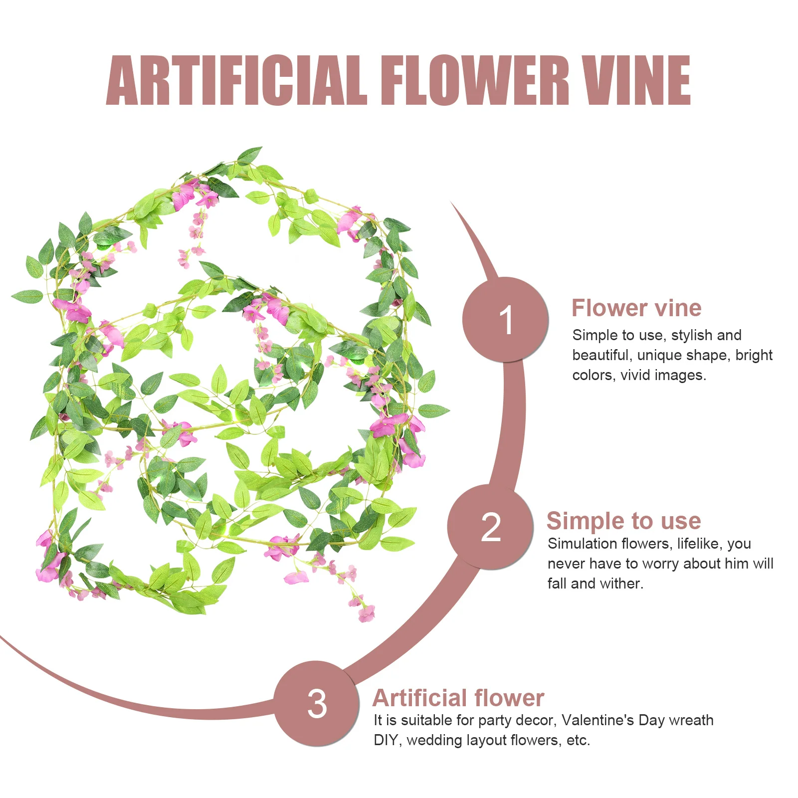 

2Pcs Fake Wisteria Garland Lifelike Hanging Flower Vines for Wedding Festival Garden Stage Decoration Fake Flowers