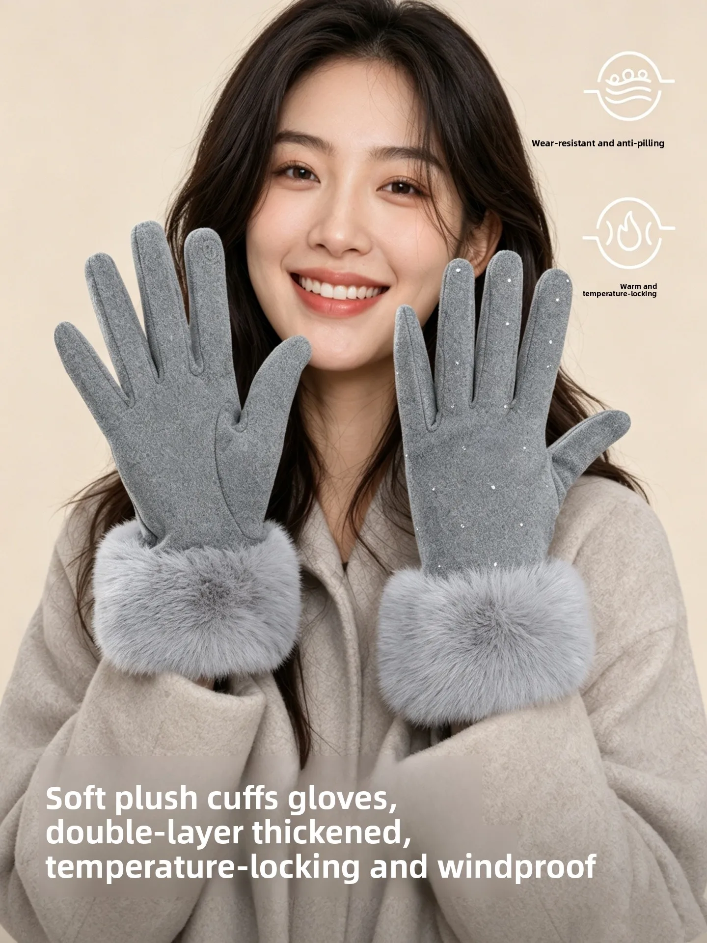 Fleece Lined Touchscreen Compatible Winter Cycling Gloves for Women Anti Slip Warm Windproof Cold Resistant  Vehicle ...