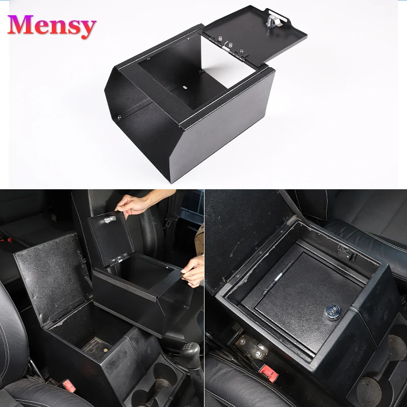 

For Land Rover Defender 90 110 2004-2018 Carbon Steel Car Armrest Box Security Code Lock Safe Car Interior Storage Accessories