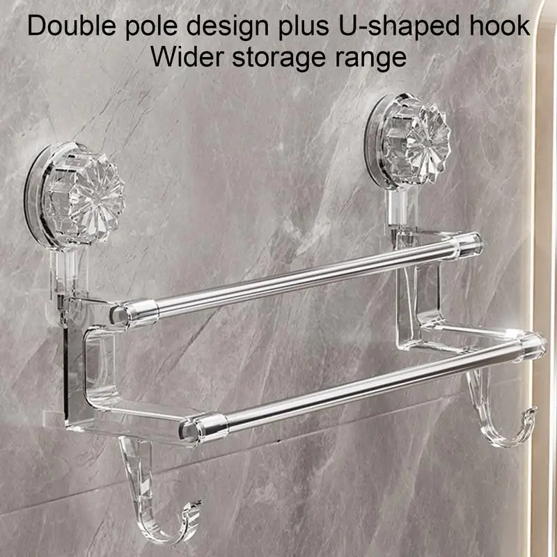 Double rod suction cup towel rack Non punching strong adsorption bathroom storage rack With hook