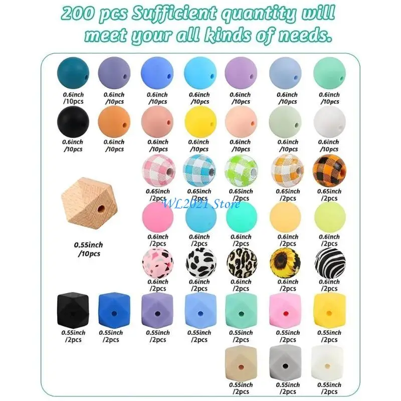 

G5GC 221 Pcs Loose Silicone Beads Set Geometric Silicone Beads with 5m Rope for DIY