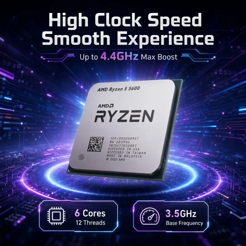 Socket AM4 Desktop CPU Ryzen 5 5600 32MB L3 Cache 6 Core 12 Thread 4.4GHz Max Boost Computer Processor Without Cooler view 5