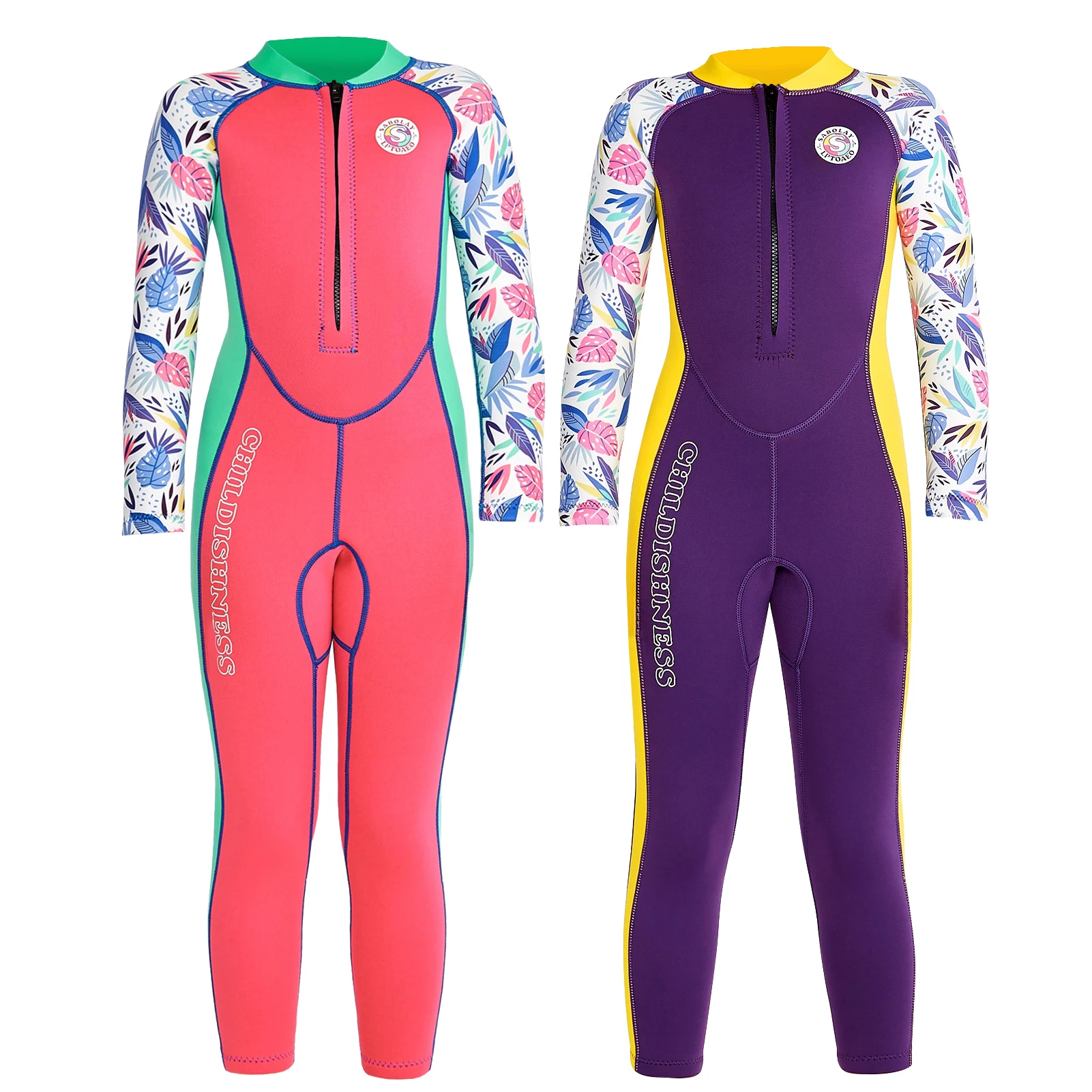 Kids Stretch Wetsuit 2mm Neoprene Girls  One-Piece Long Sleeve Surfing Diving Suit UV-Protection Warm Thick Snorkeling Swimwear