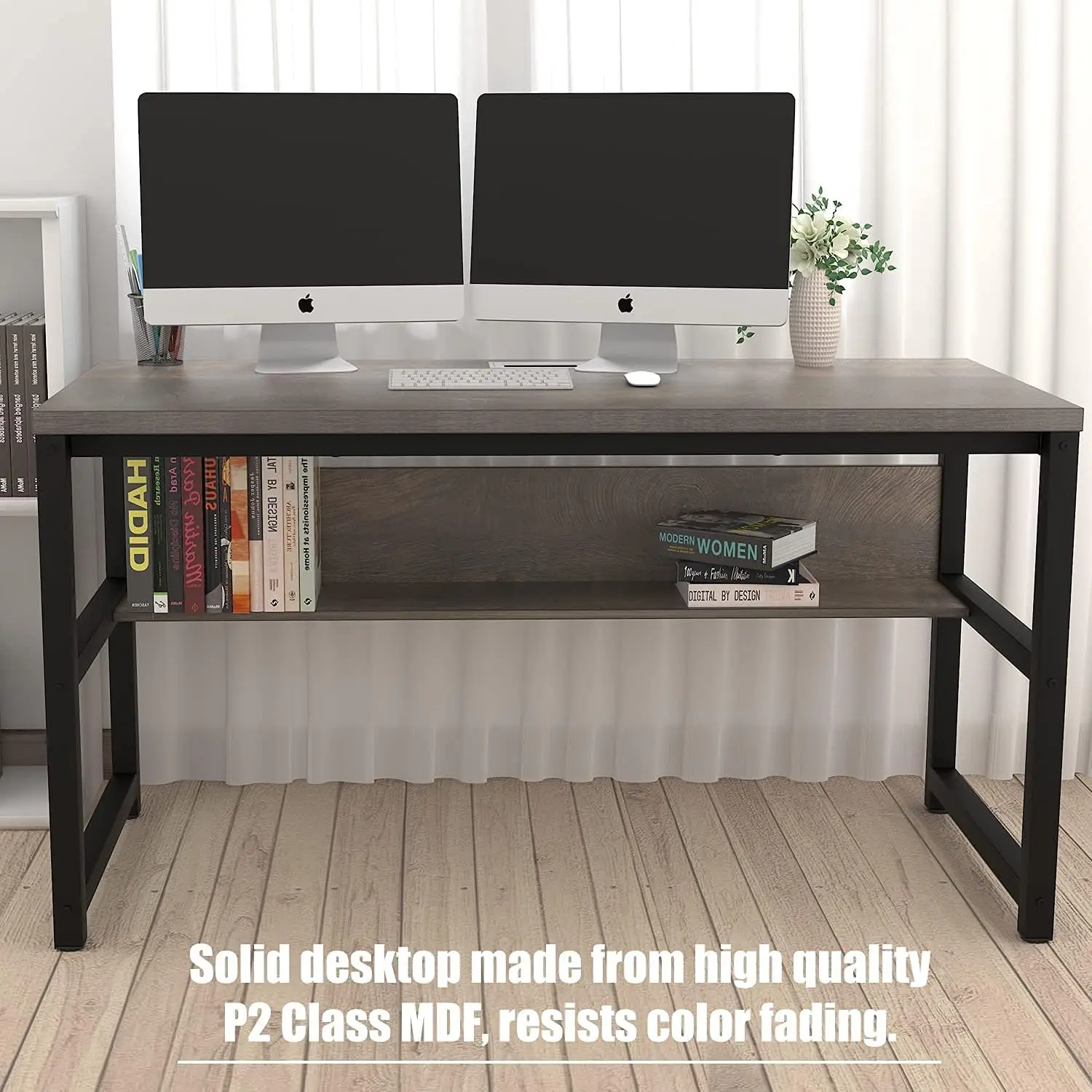 Computer Desk with Multi-function Bookshelf/Metal Hole Cable Cover 1.18