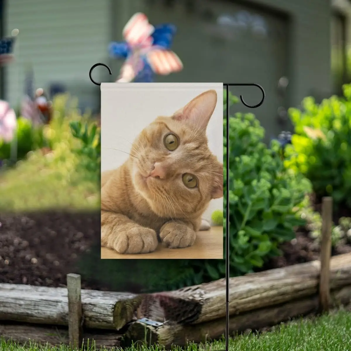 Hokkien Orange Cat Tilts His Head Garden Flag Double Sided 12 x 18 Inch, Yard Flags, Decorative Small Garden Flags, Outdoor  PPZ