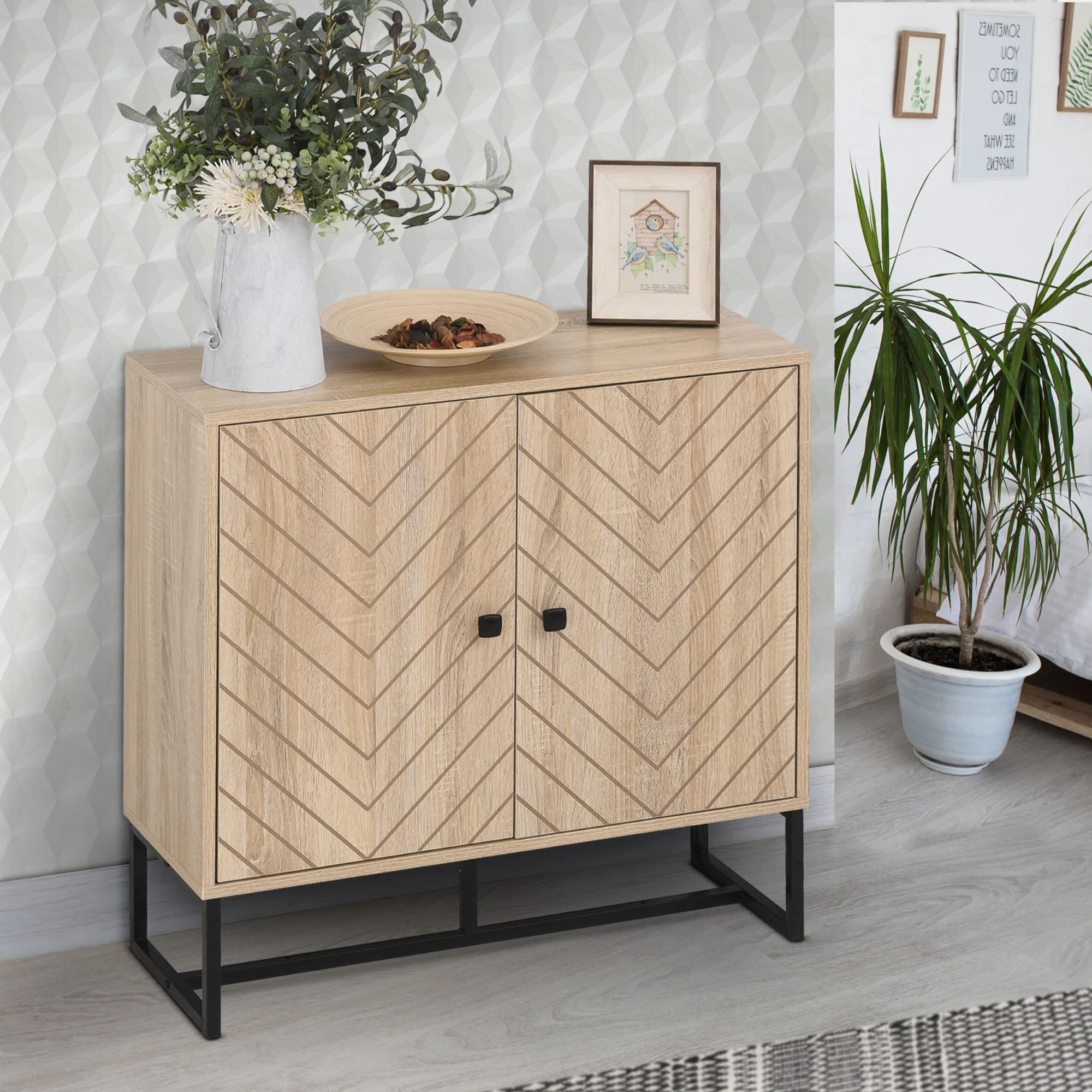 HOMCOM kitchen sideboard with 2 doors and shelves 80x29,5x80 cm Natural wood