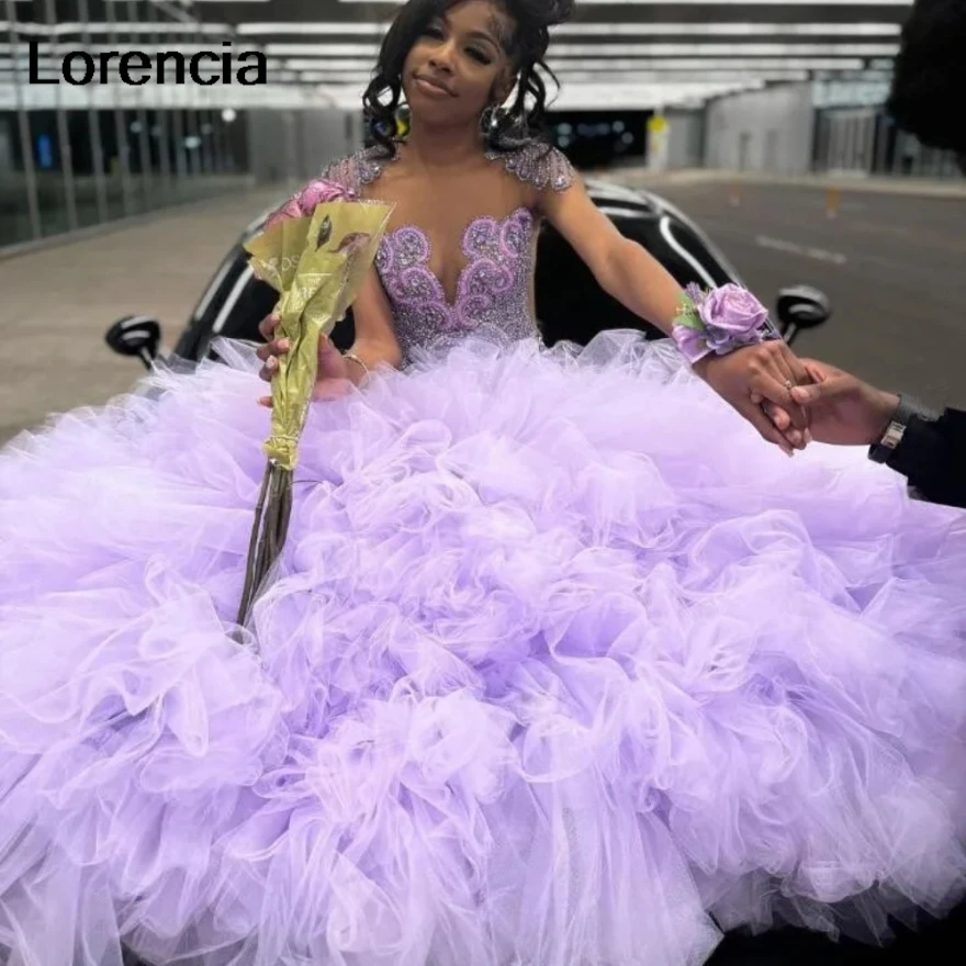 Customized Sparkly Lilac Lavender Mermaid Prom Party Dress for Black Girl Luxury Diamond Ruffles Evening Gala Gown YPD202