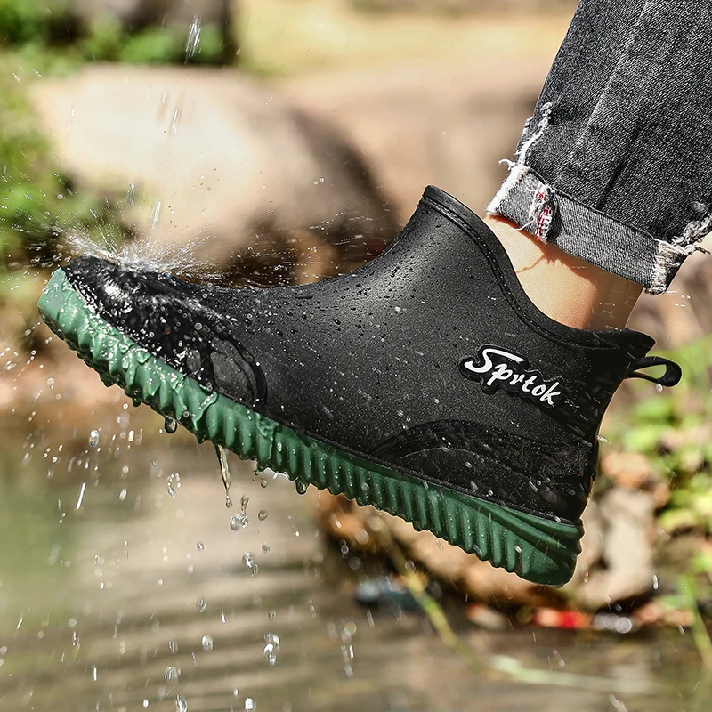 Men's casual ankle rain boots four seasons anti-slip waterproof outdoor wading fishing water shoes car wash kitchen rain shoes