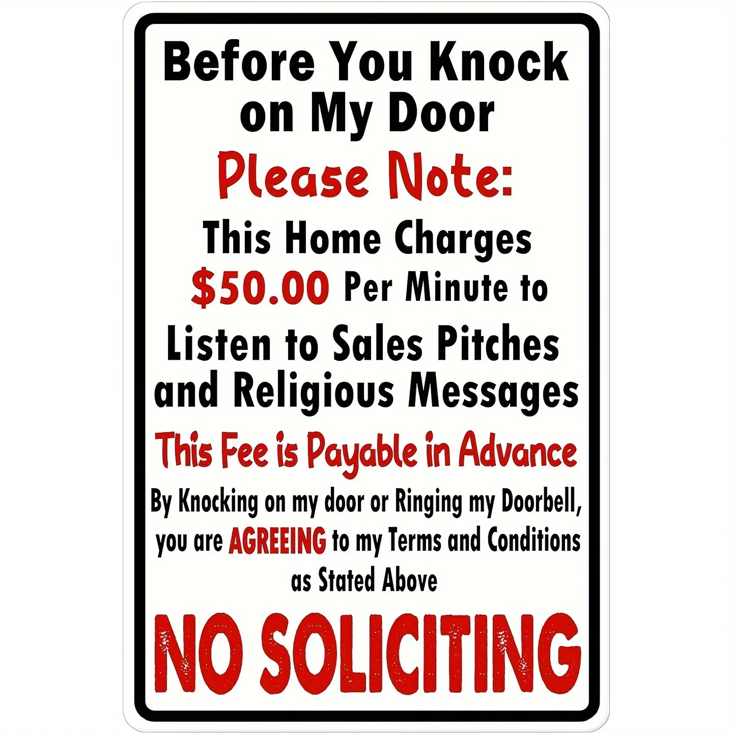CIFBUY Vintage Iron Metal Sign No Solicitations Funny Wall Decor 7.87x11.81in, 2D Flat Design, Anti-Salesman & Religious Pitch