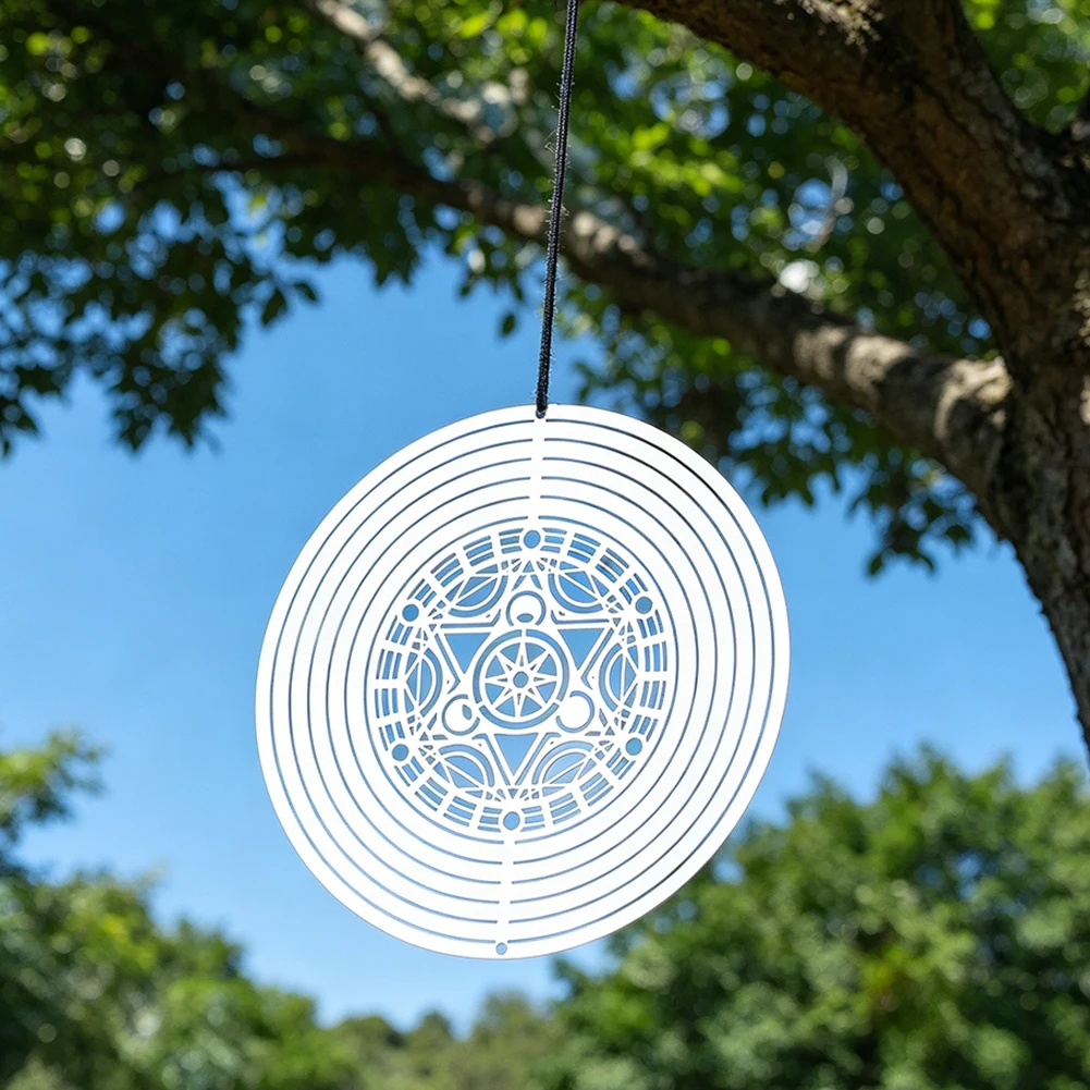 3D Stainless Steel Wind Spinner King Solomon Seven Pointed Star Septagram Magic Array Kinetic Hanging Chime Garden Home Decor