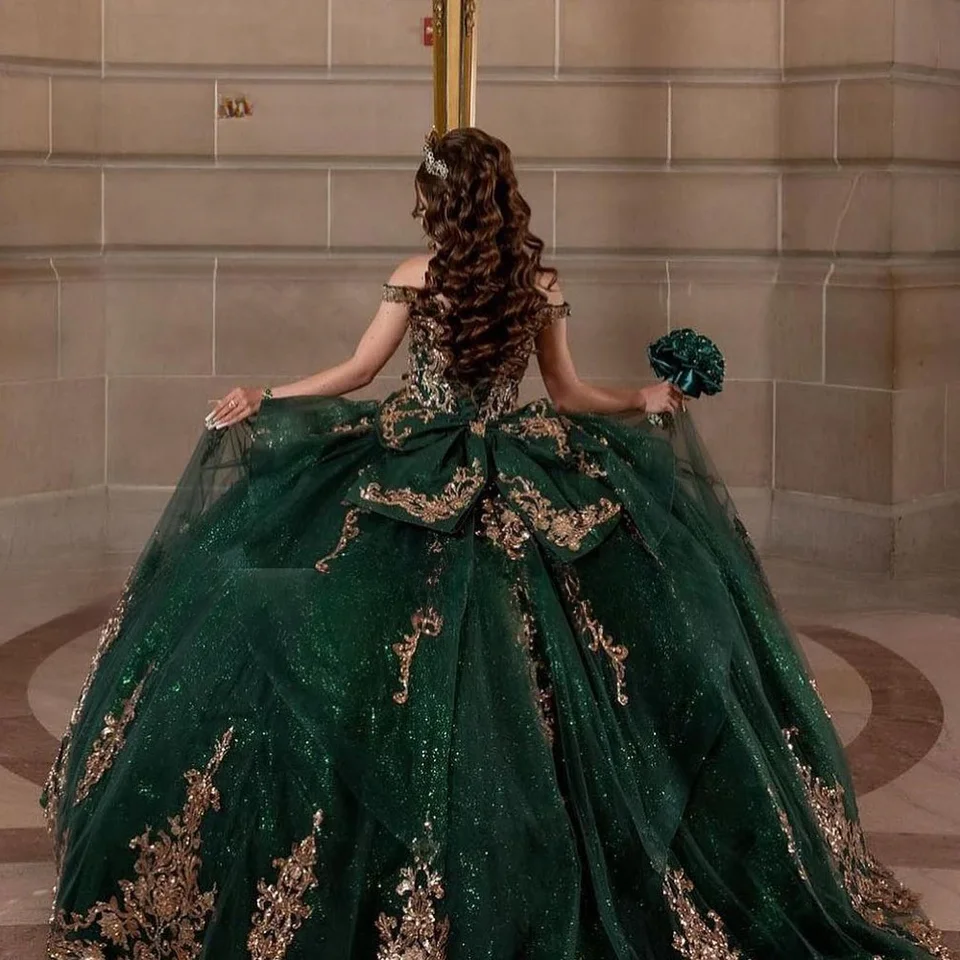 green emerald velvet dress Quinceanera Collection 26053 main image 1