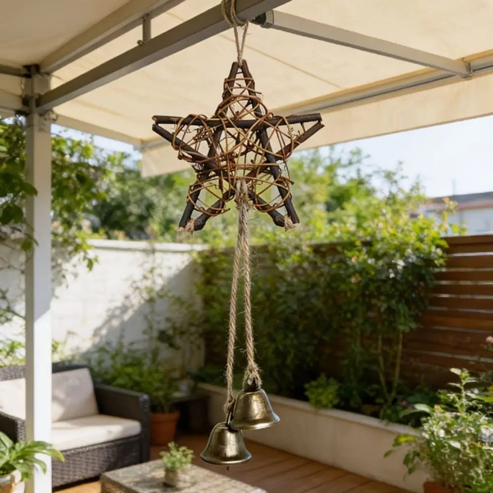 Star Heart Christmas Bell Hanging Decoration Weaving Door Hanging Drop Ornament Photo Props Balcony Decoration