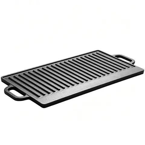 Rectangular Cast Iron Griddle Plate Reversible Grill Griddle with Handles Non-Stick Pre-Seasoned BBQ Cooking Plate for Stove & Grill