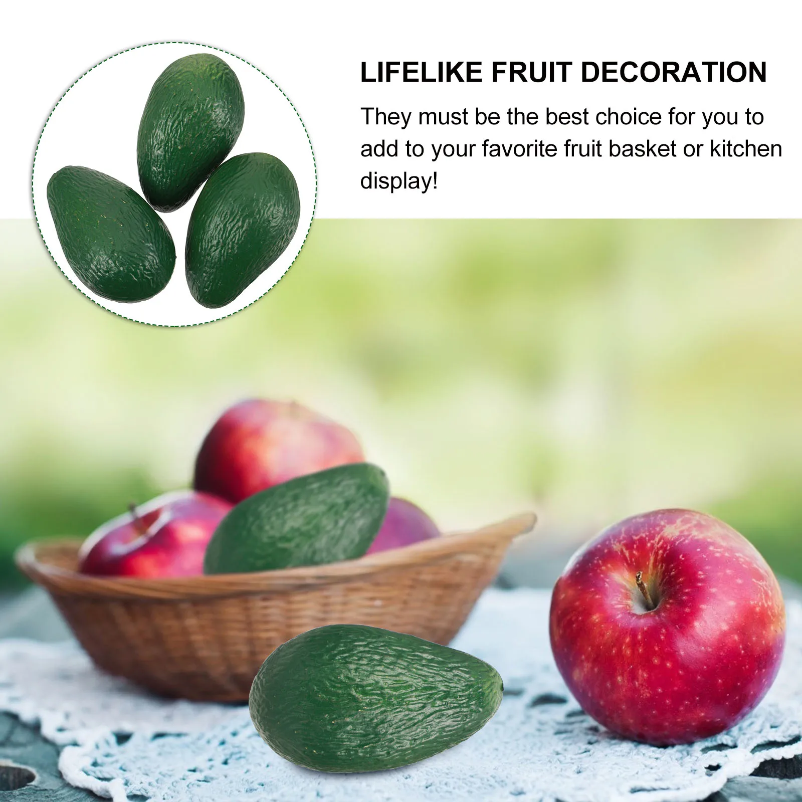 

6 pcs Plastic Avocado Ornaments Lifelike Artificial Fruit Home Decor Accessories Green for Kitchen Living Room Display