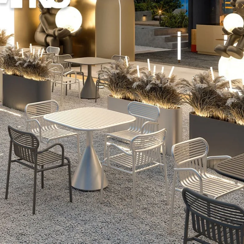 Juego de comedor al aire libre para patios y cafés, mesa y sillas elegantes para balcón y patio, juego de muebles de exterior para relajación, patio