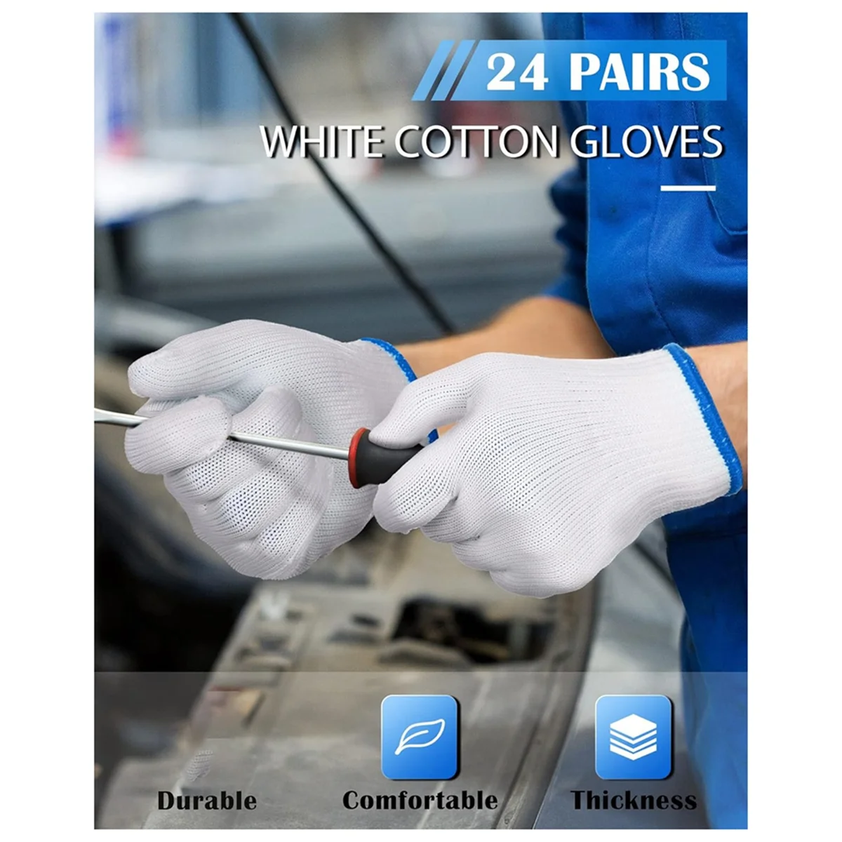 

A002 24 Pairs Cotton Hand Working Gloves White Cotton Liners Gloves for Safety Work Gloves Thicker Men Women